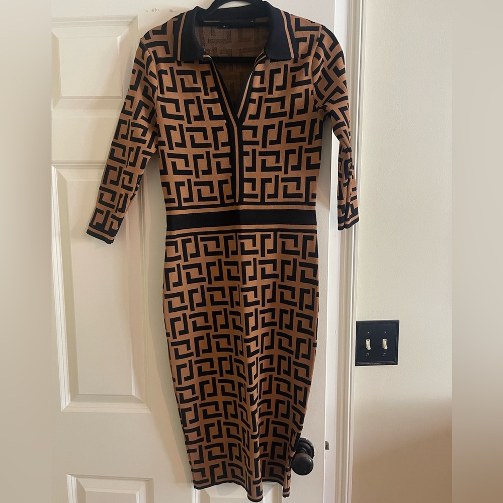 New York & Company Black and Brown Long Sleeve Dress